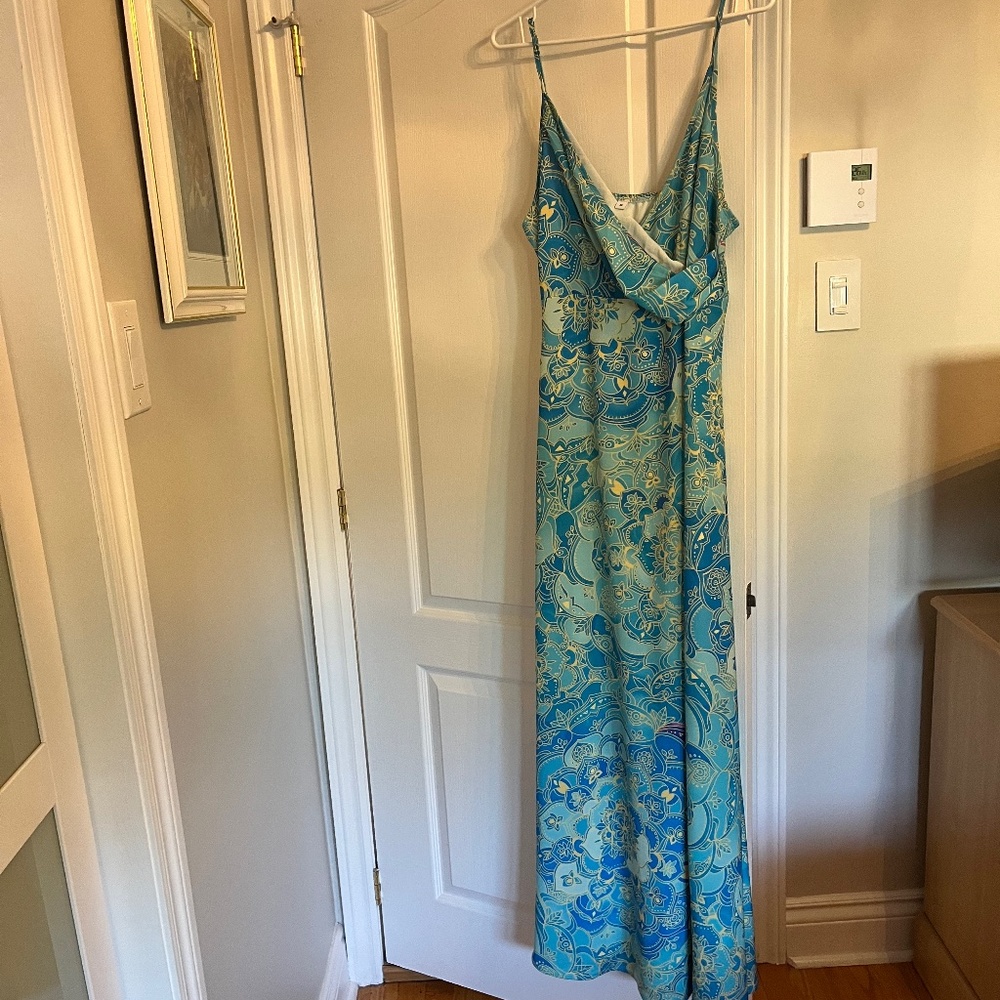 Blue and yellow midi beach dress